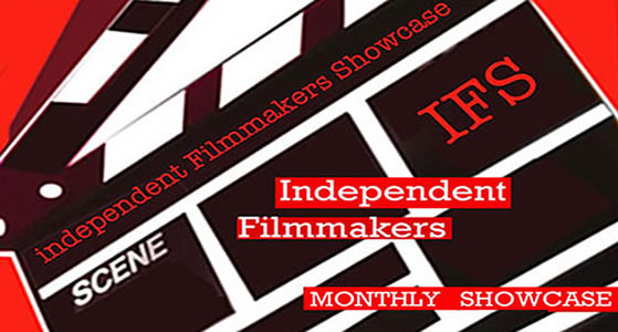 Independent Filmmakers Showcase (IFS) logo on a clapperboard for the Los Angeles indie filmmakers monthly showcase group