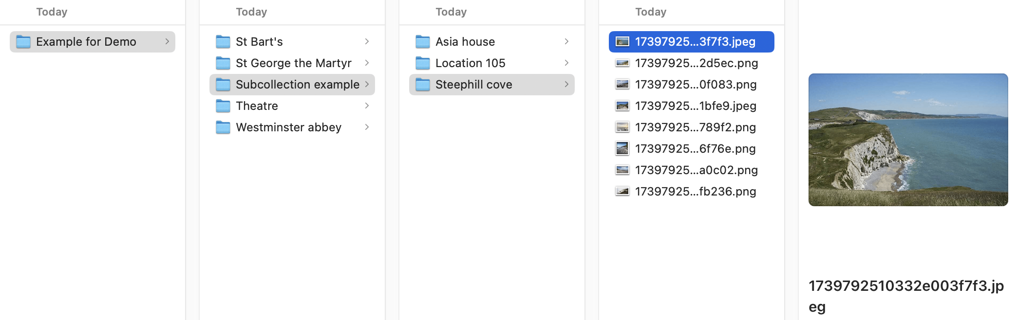 SuperScout share link settings panel with editable tags and hierarchical folder tree showing collections and sub-collections